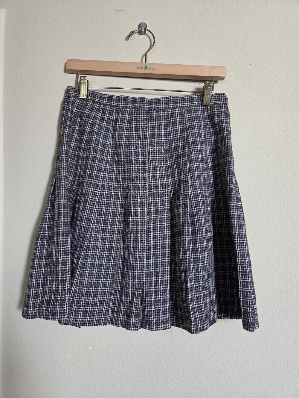 Vintage Brown Black Cream Plaid Pleated A-Line Skirt Tweed